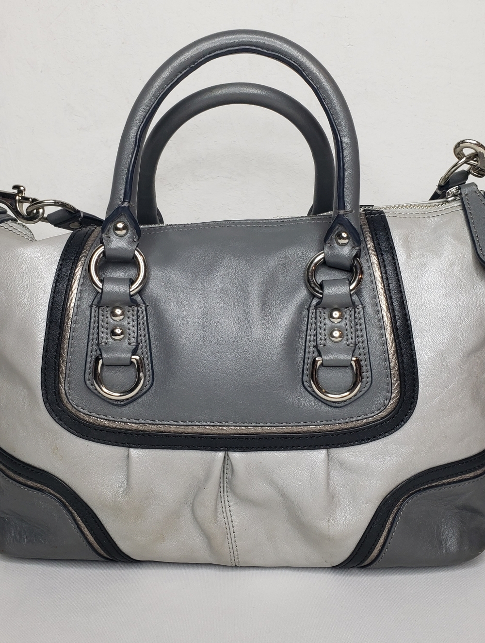 Coach Ashley Gray Leather Satchel Bag - Two-Tone Gray - Picture 7 of 16